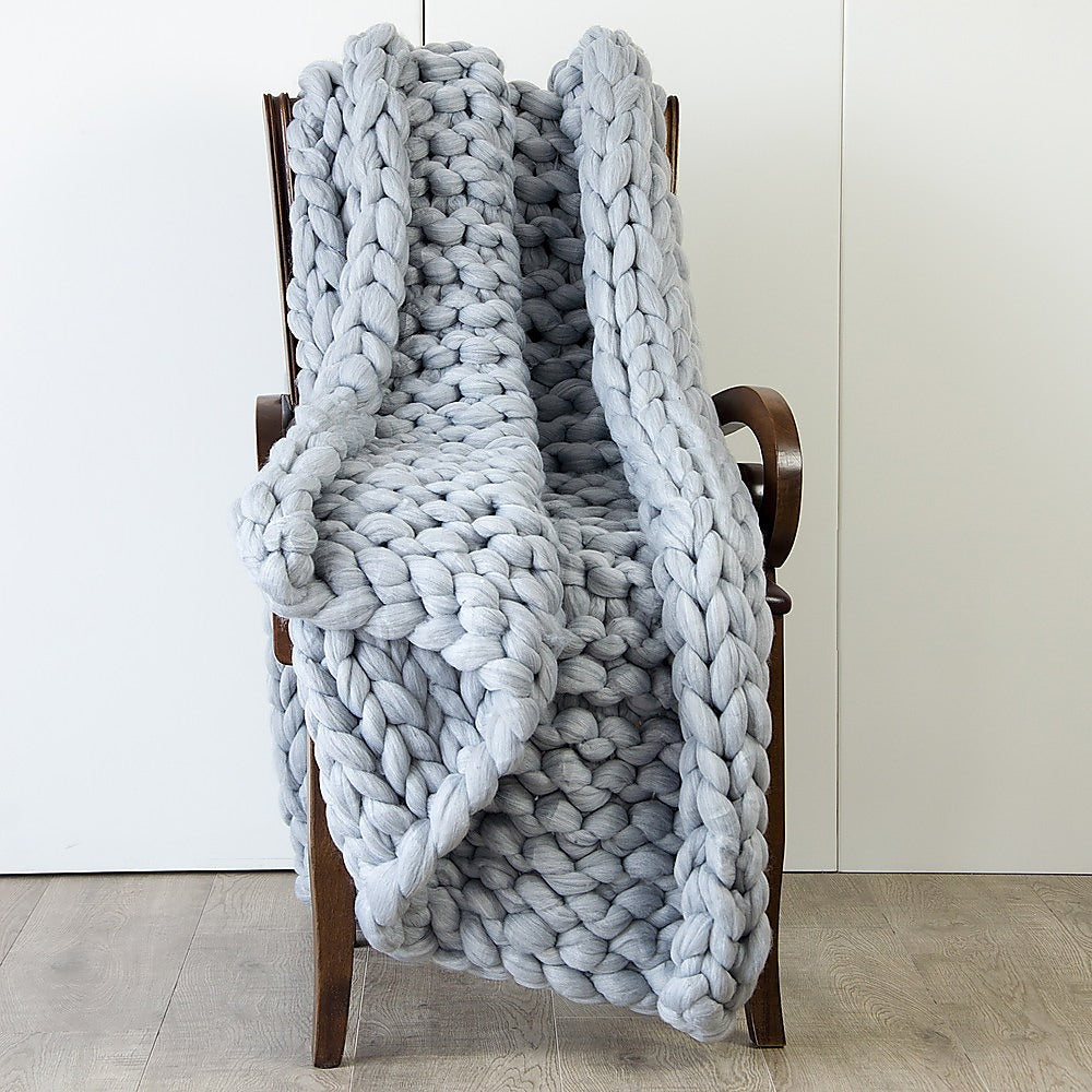 Hand Knitted Chunky Acrylic Yarn Blanket - Grey - STripleB