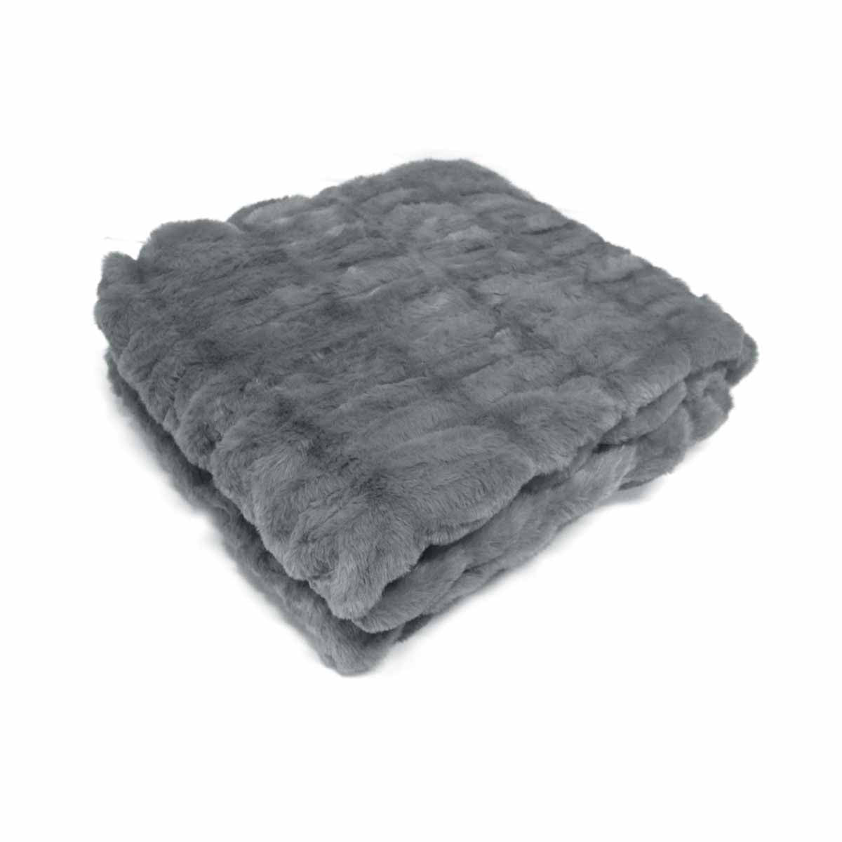 Harper Soft Ruched Pattern Faux Fur Throw Rug 127 x 152 cm - Grey - STripleB