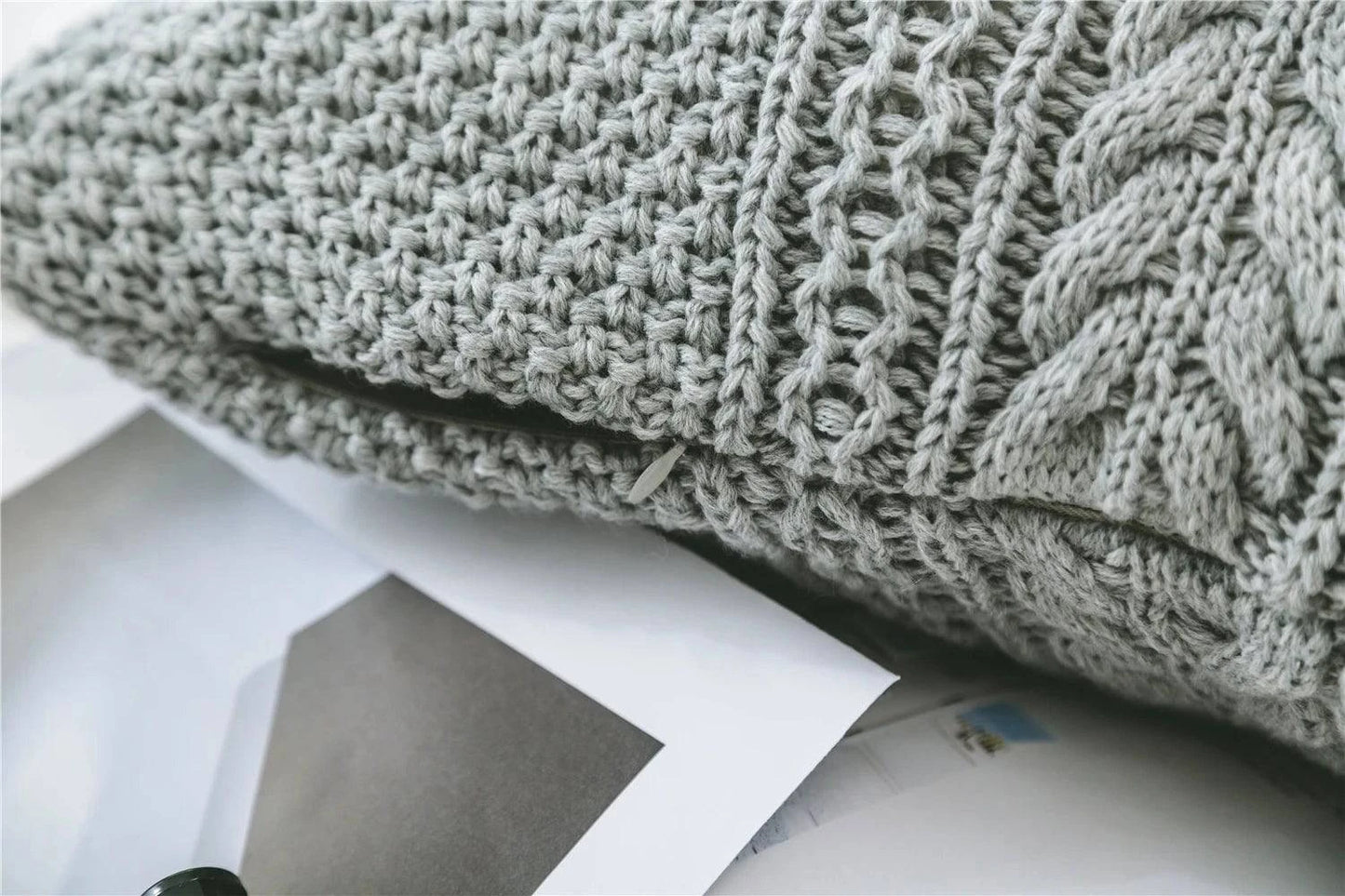 Grey Knitted Pattern Decorative Cushion Covers - STripleB