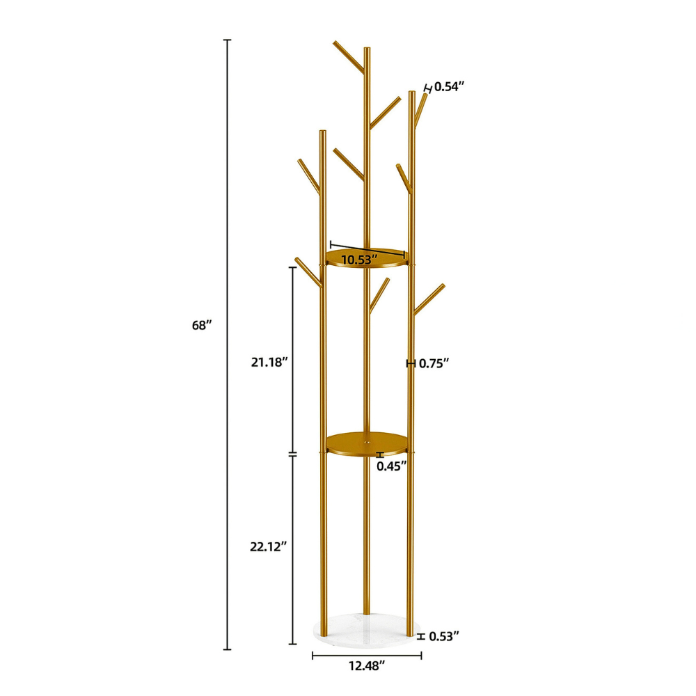 Heavy Duty Marble Coat Rack Stand Gold Metal Tall Clothes Rail Hanger - STripleB