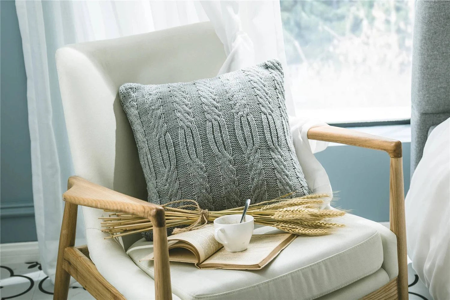 Grey Knitted Pattern Decorative Cushion Covers - STripleB