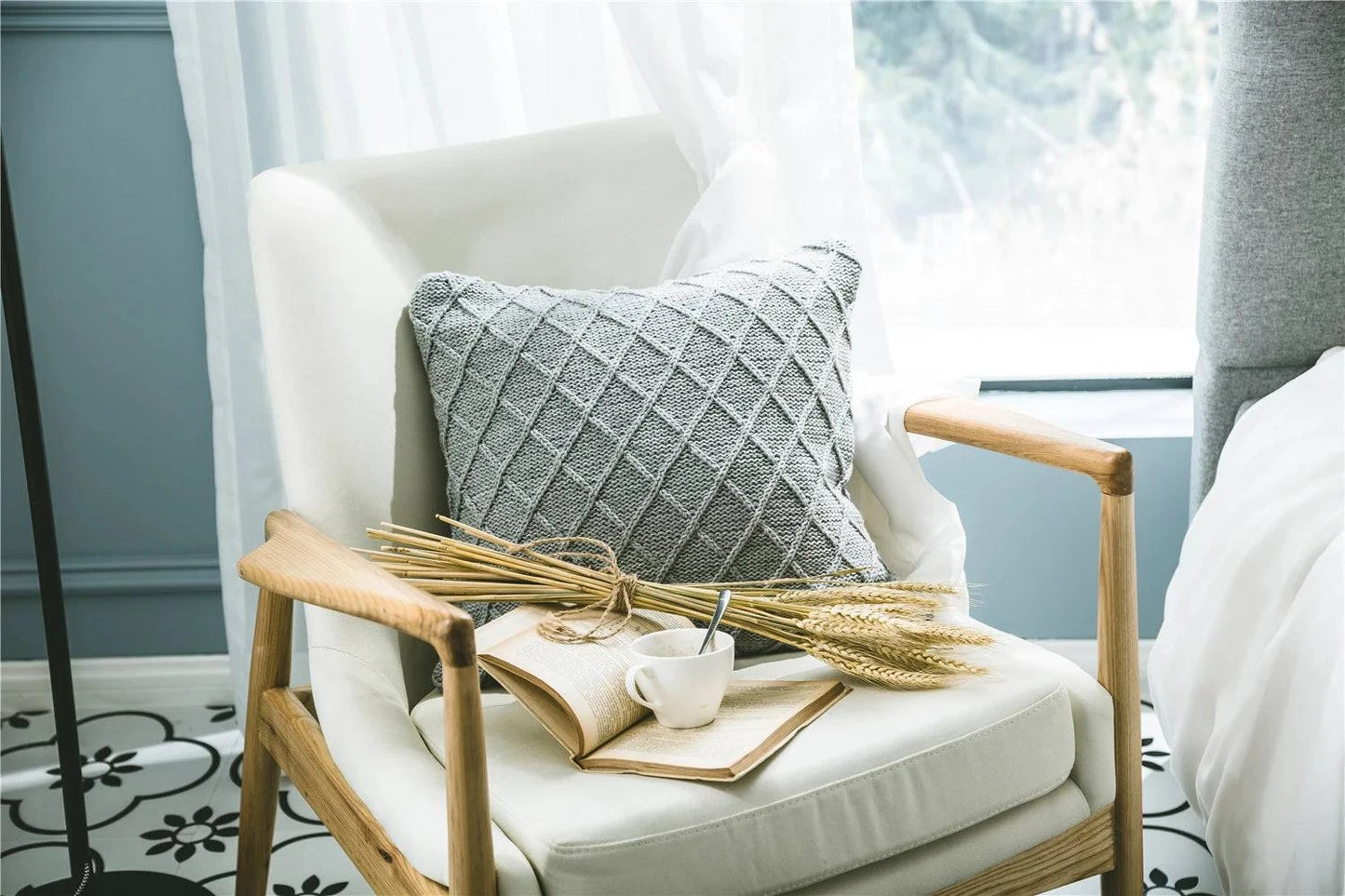Grey Knitted Pattern Decorative Cushion Covers - STripleB
