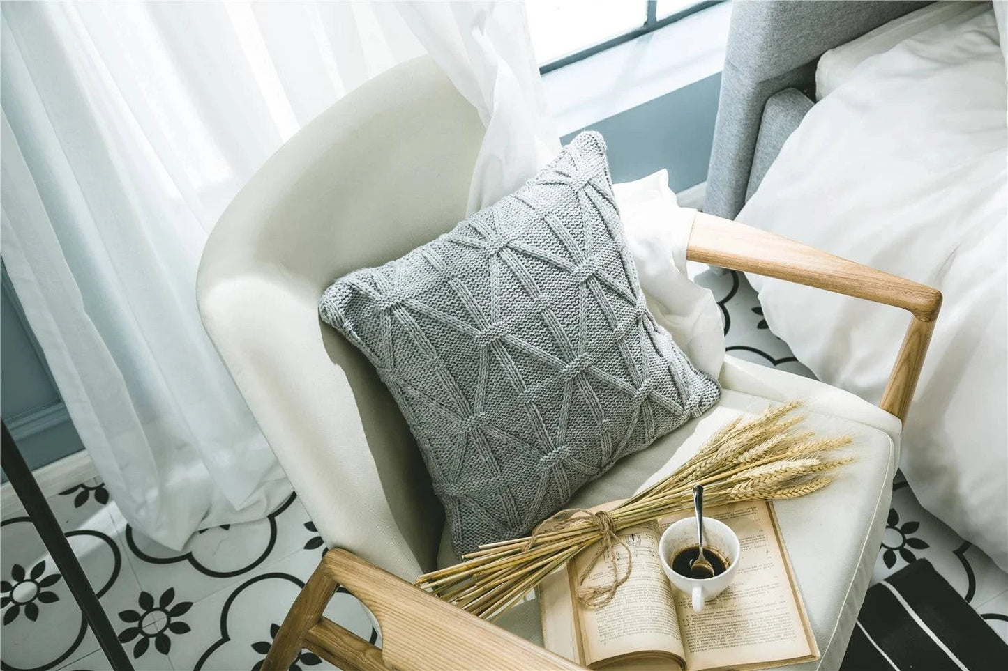 Grey Knitted Pattern Decorative Cushion Covers - STripleB