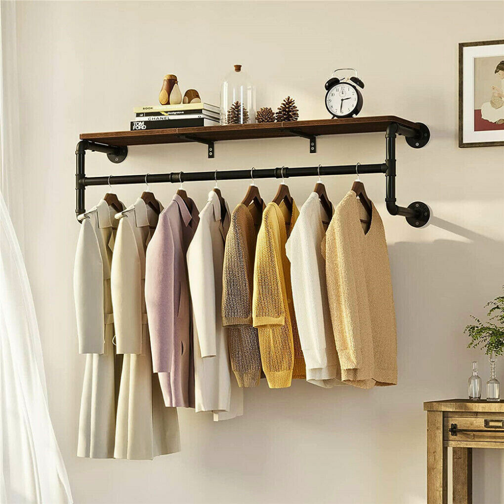 Industrial Pipe Clothes Rack with Top Shelf Coat Hanger - STripleB