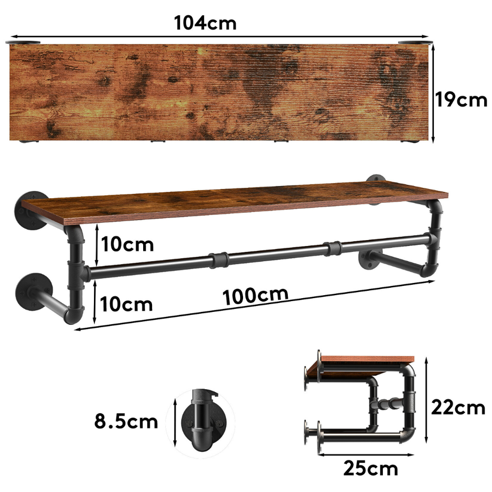 Industrial Pipe Clothes Rack with Top Shelf Coat Hanger - STripleB