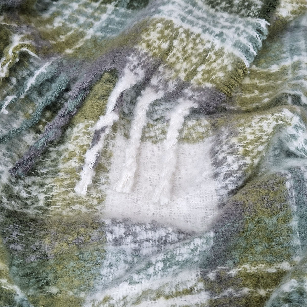 J Elliot Home Aiden Olive Multi Faux Mohair Throw Rug with Fringe 130 x 160cm - STripleB