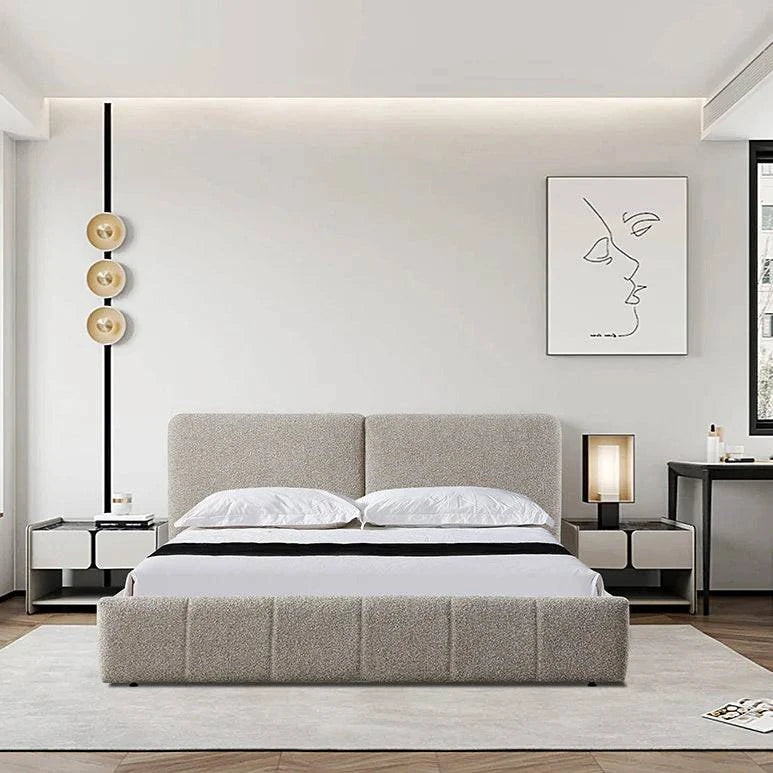 King Bed Frame - Olive Brown Boucle - STripleB