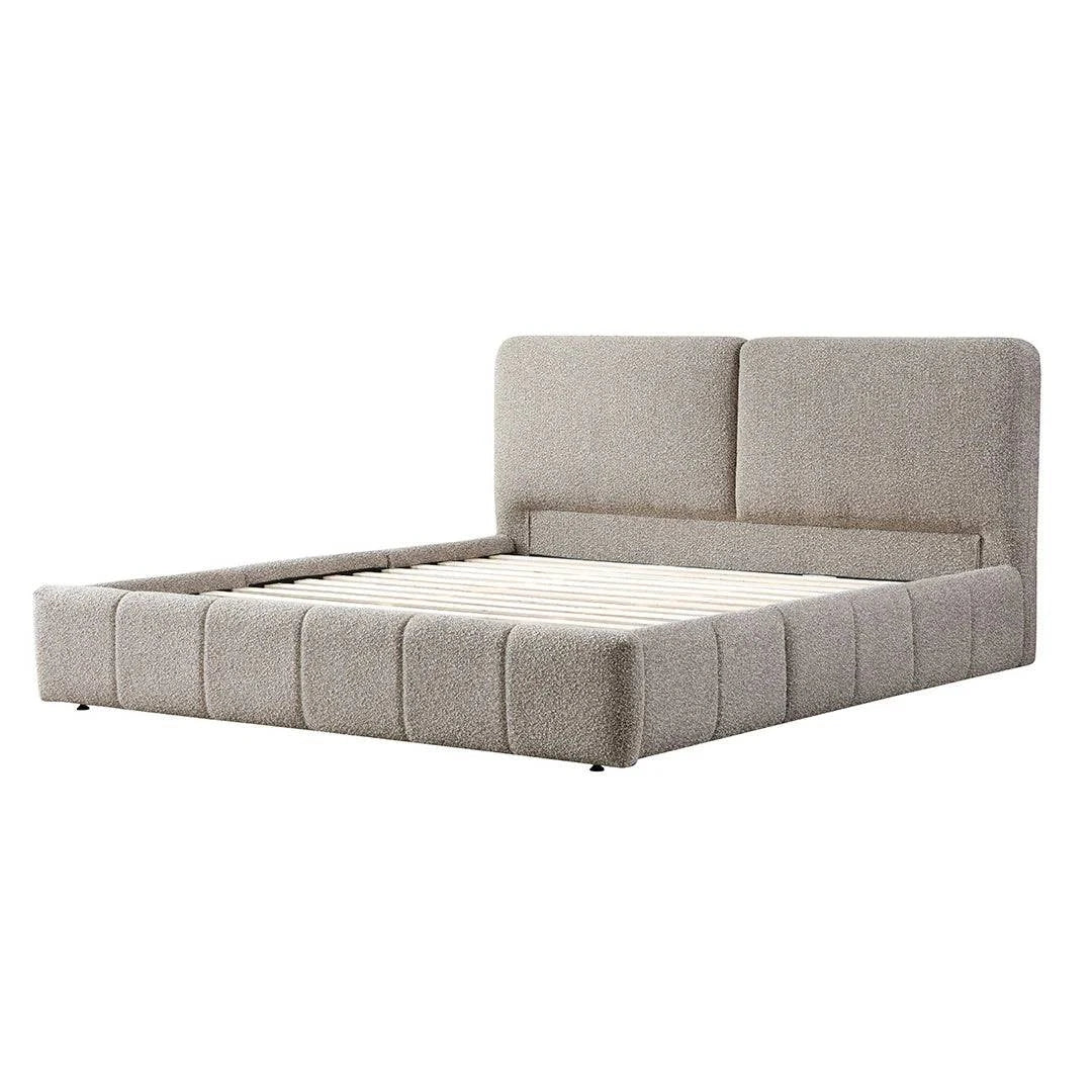 King Bed Frame - Olive Brown Boucle - STripleB