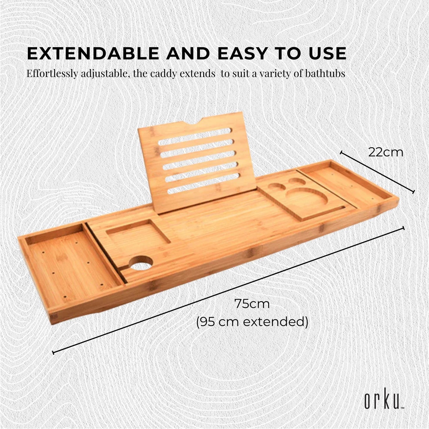Luxury Adjustable Bamboo Bath Tray Caddy - Spa Book Wine & Accessories Holder - STripleB