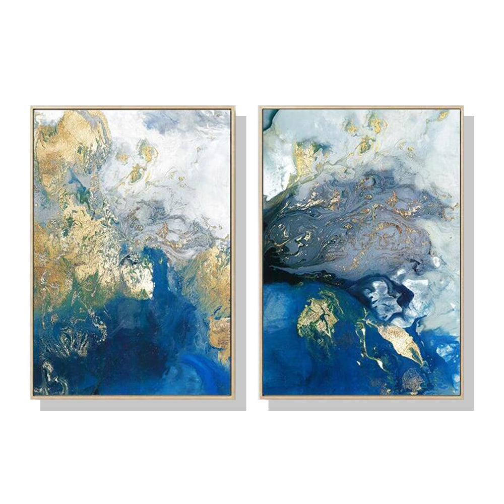 Marbled Blue and Gold - 2 Sets Gold Frame Canvas - 70cmx100cm - STriple