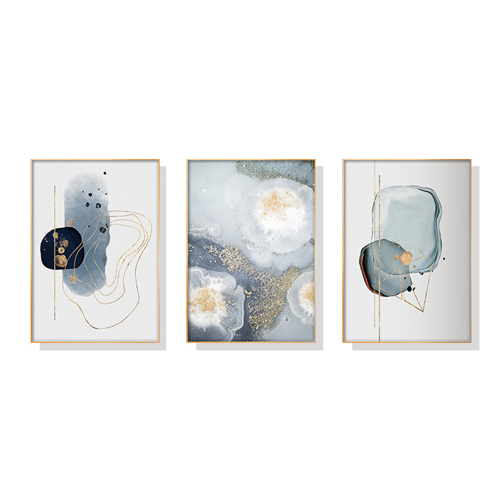 Marbled Light Grey 3 Sets Gold Frame Canvas- 40cmx60cm -STripleB