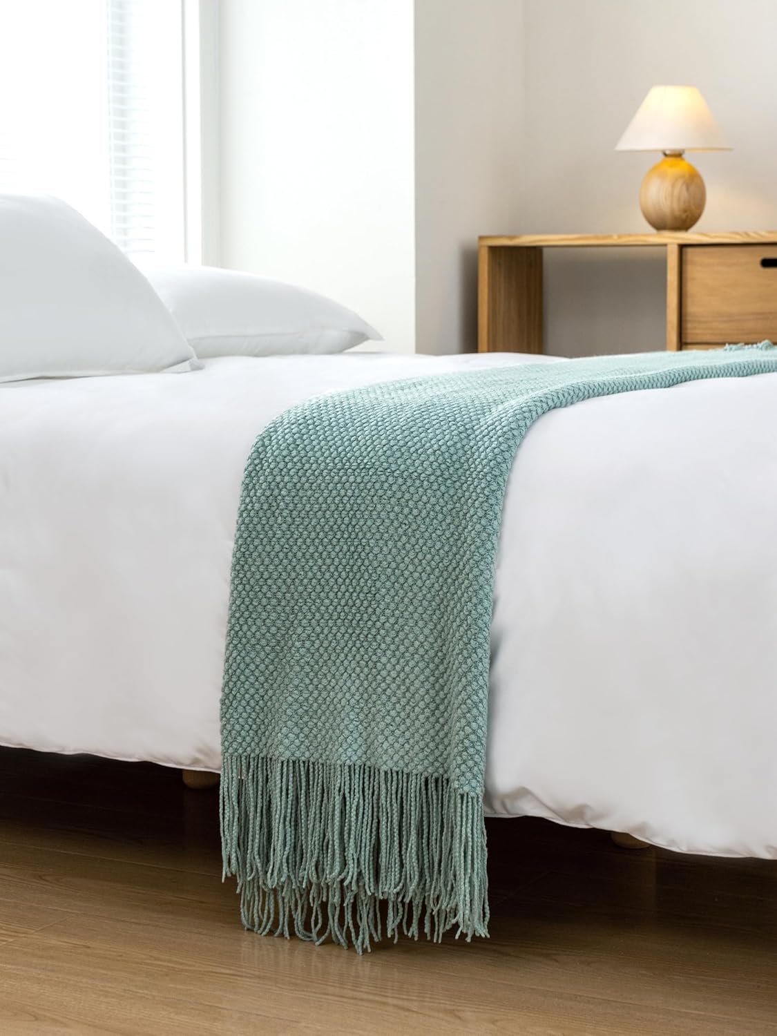 Micro Plush Knitted Woven Throw Blanket - Seafoam - STripleB