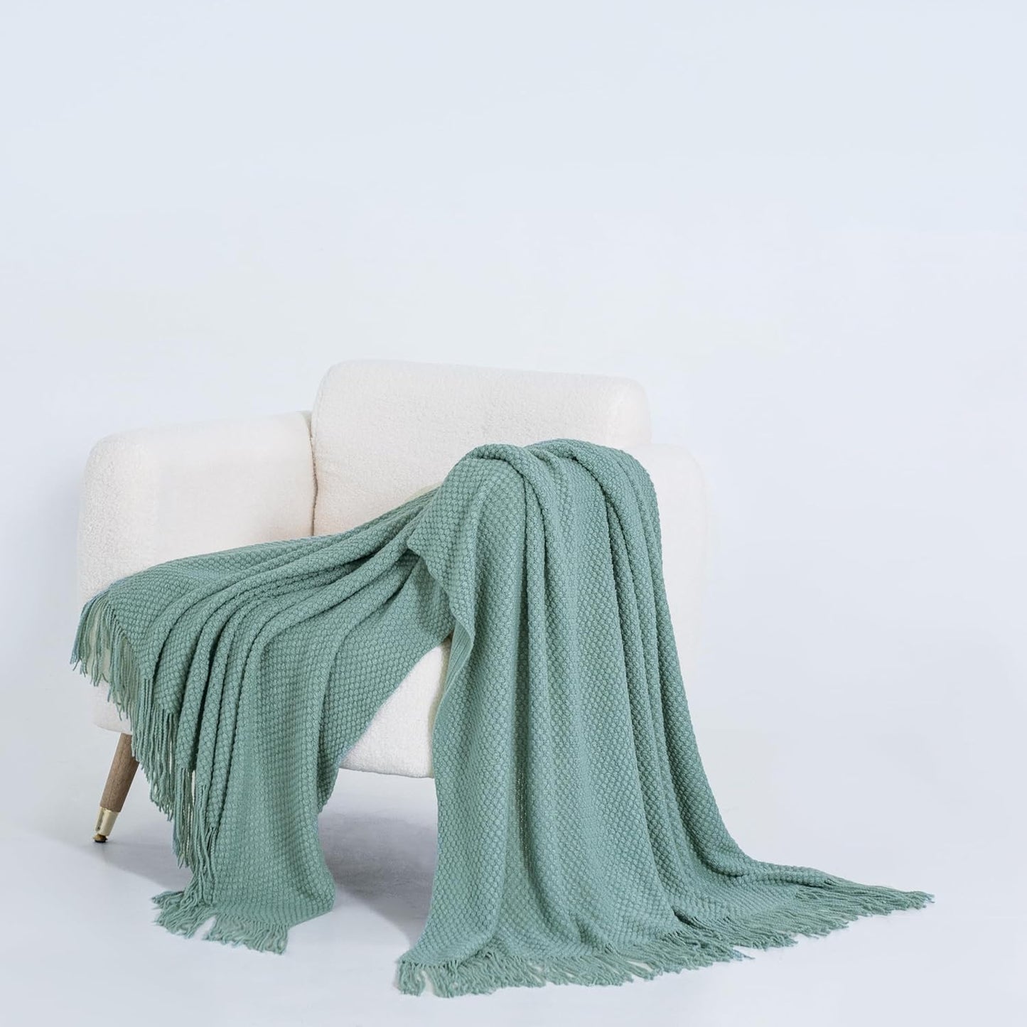 Micro Plush Knitted Woven Throw Blanket - Seafoam - STripleB