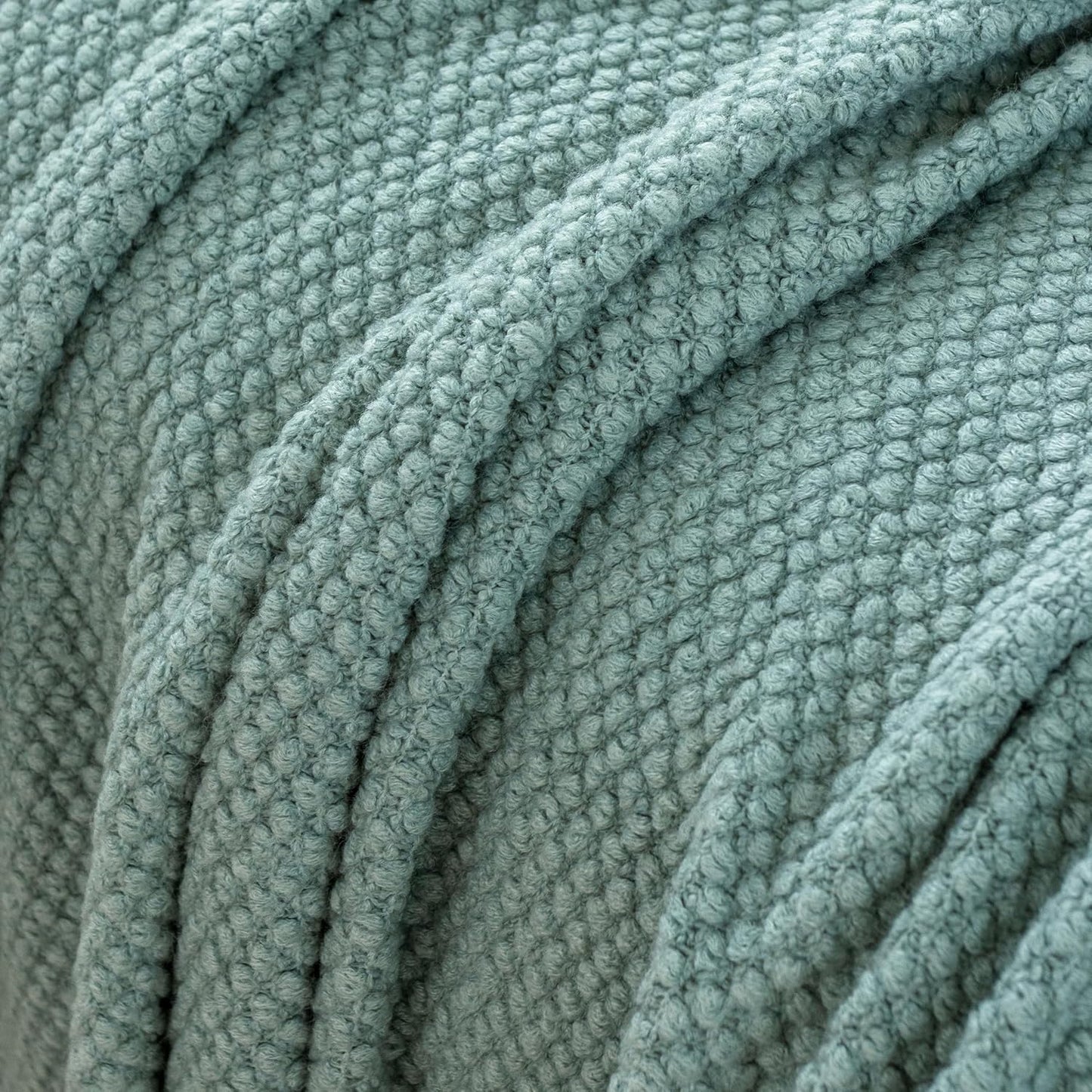 Micro Plush Knitted Woven Throw Blanket - Seafoam - STripleB
