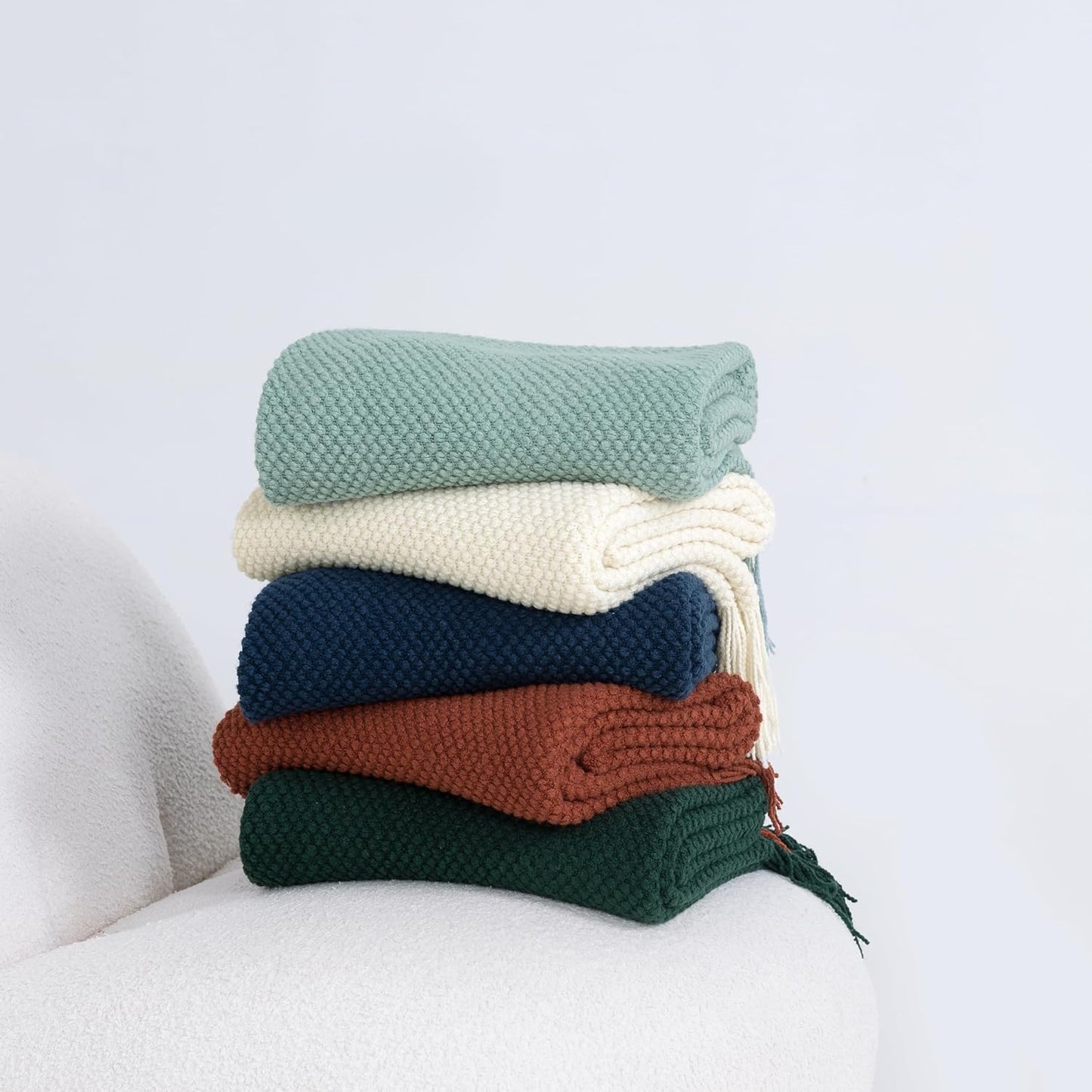 Micro Plush Knitted Woven Throw Blanket - Seafoam - STripleB