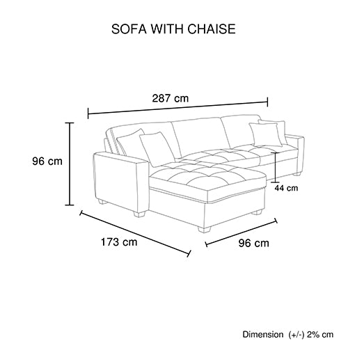 Milano Corner Sofa Chaise Polyester Fabric Multilayer Two Pillows Attached Individual Pocket Spring - STripleB