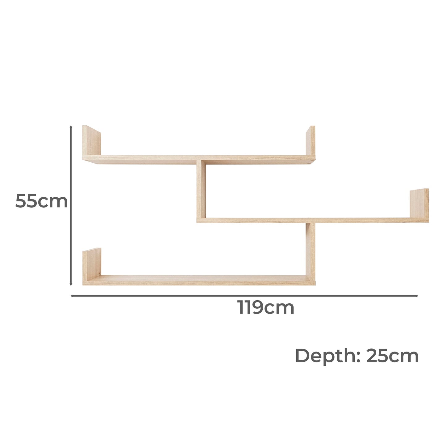 Multi-level Shelf - (Oak) - dimensions - STripleB
