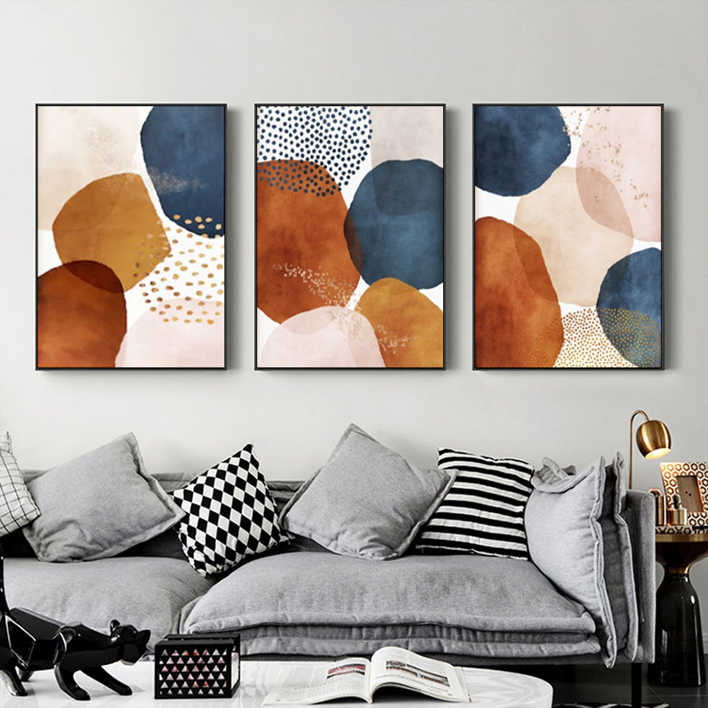 Navy Pink Beige 3 Sets Black Frame Canvas - 80cmx120cm - STripleB