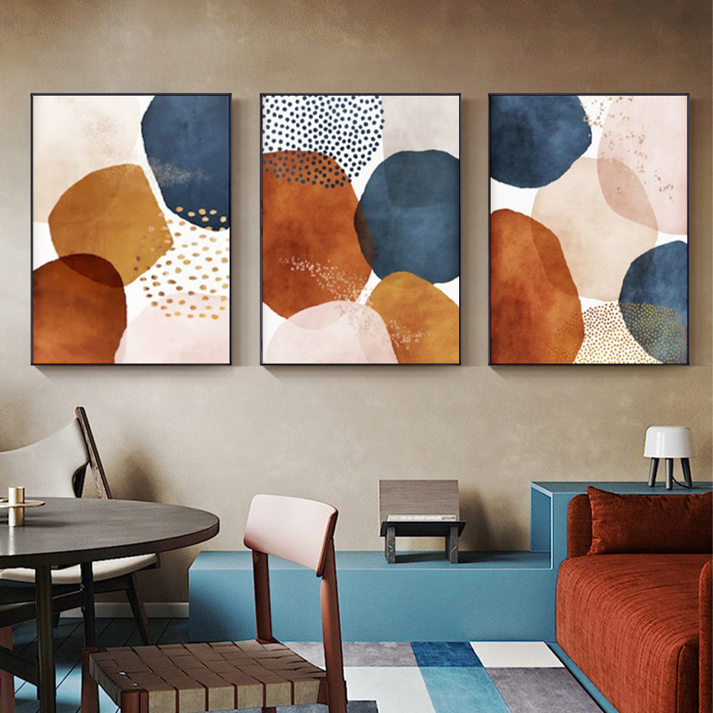 Navy Pink Beige 3 Sets Black Frame Canvas - 80cmx120cm - STripleB