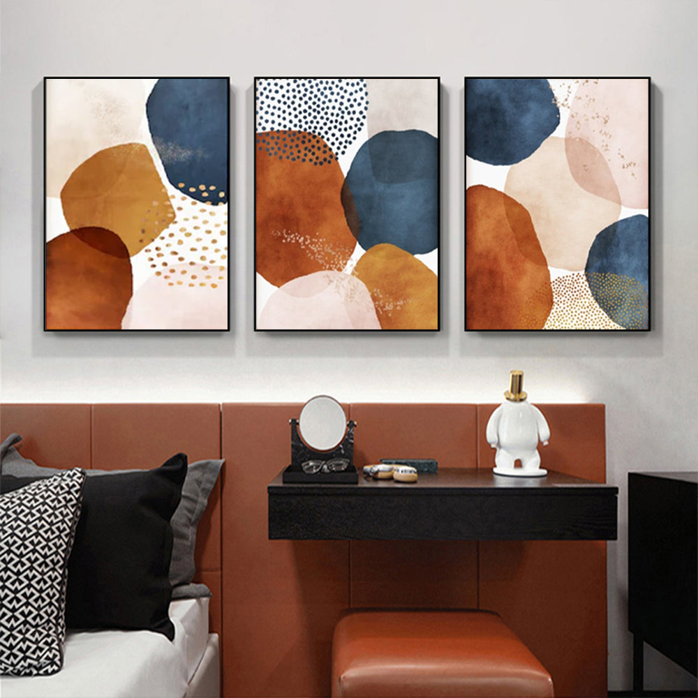 Navy Pink Beige 3 Sets Black Frame Canvas - 80cmx120cm - STripleB