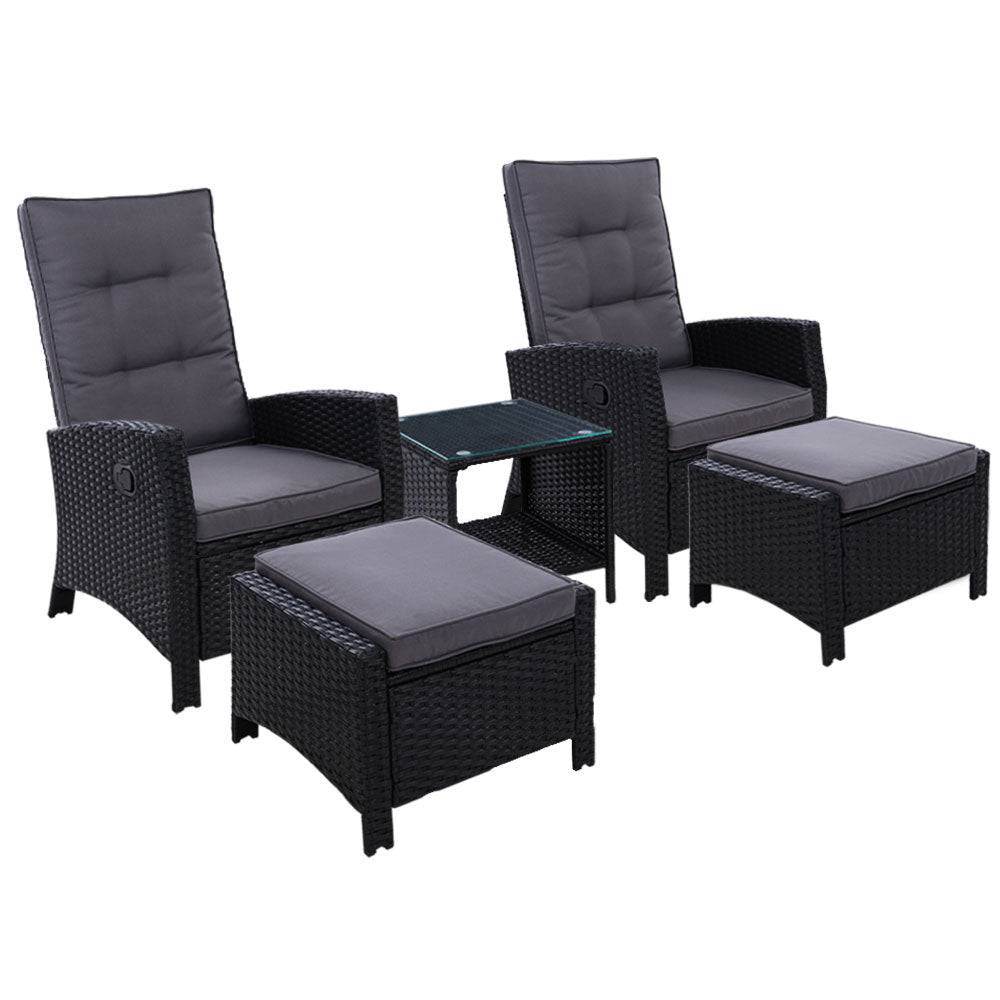 5PC Recliner Outdoor Furniture Adjustable - Black - STripleB