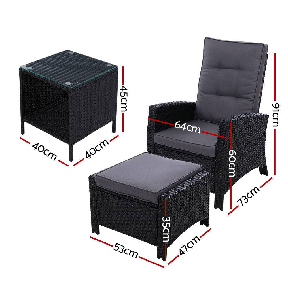 5PC Recliner Outdoor Furniture Adjustable - Black - STripleB
