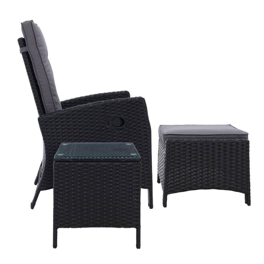 5PC Recliner Outdoor Furniture Adjustable - Black - STripleB