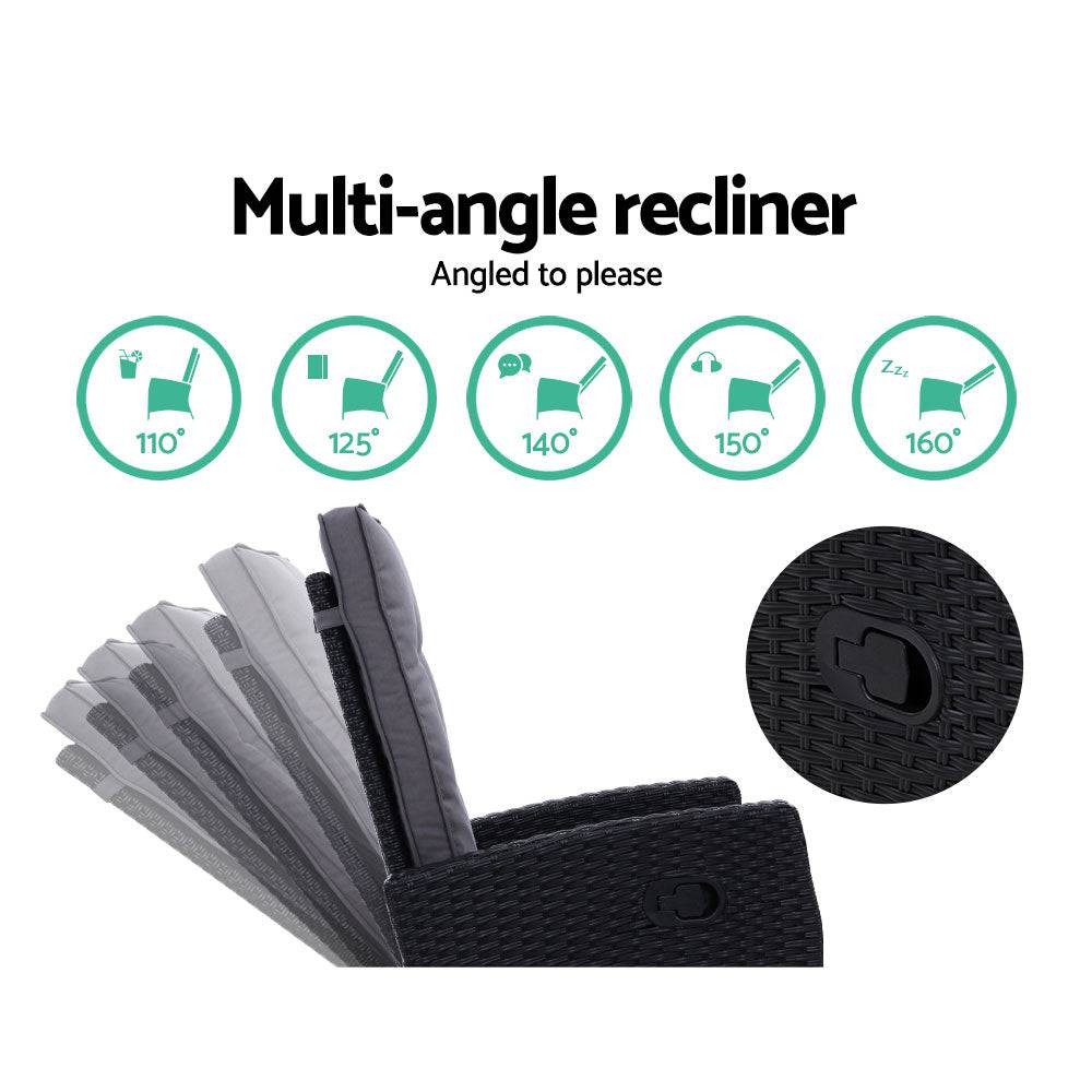 5PC Recliner Outdoor Furniture Adjustable - Black - STripleB