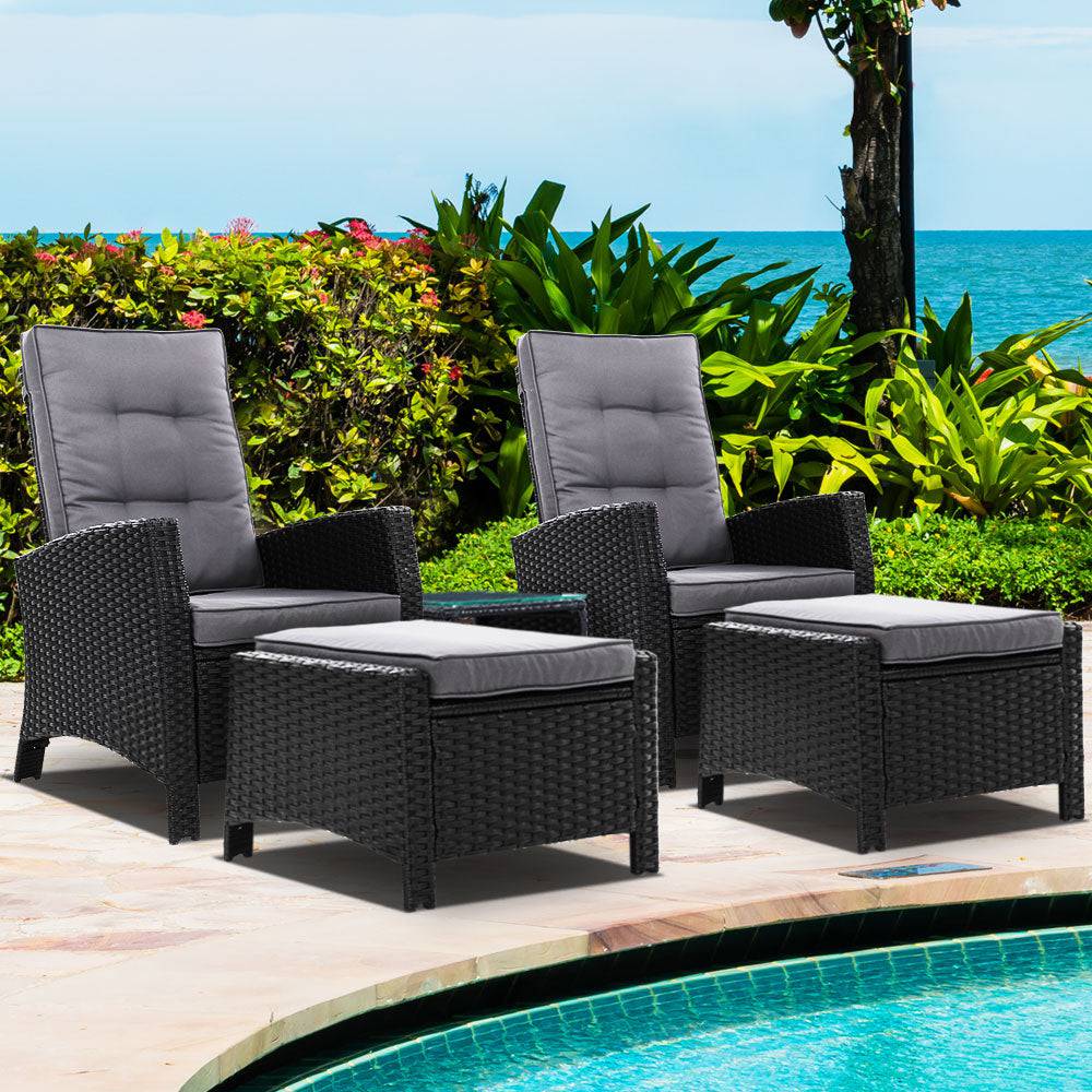 5PC Recliner Outdoor Furniture Adjustable - Black - STripleB