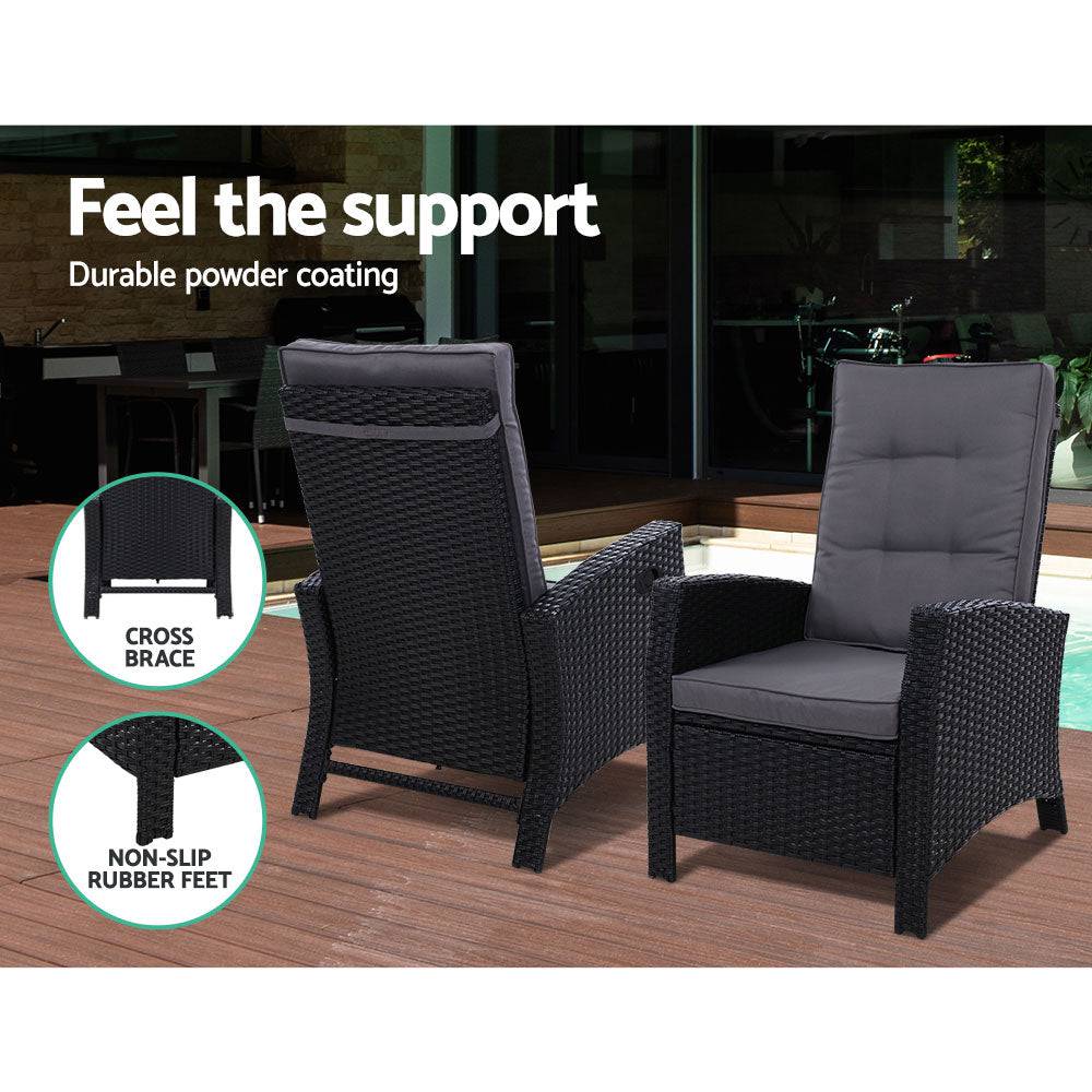 5PC Recliner Outdoor Furniture Adjustable - Black - STripleB
