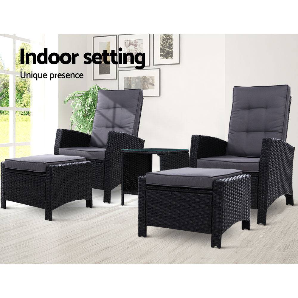 5PC Recliner Outdoor Furniture Adjustable - Black - STripleB