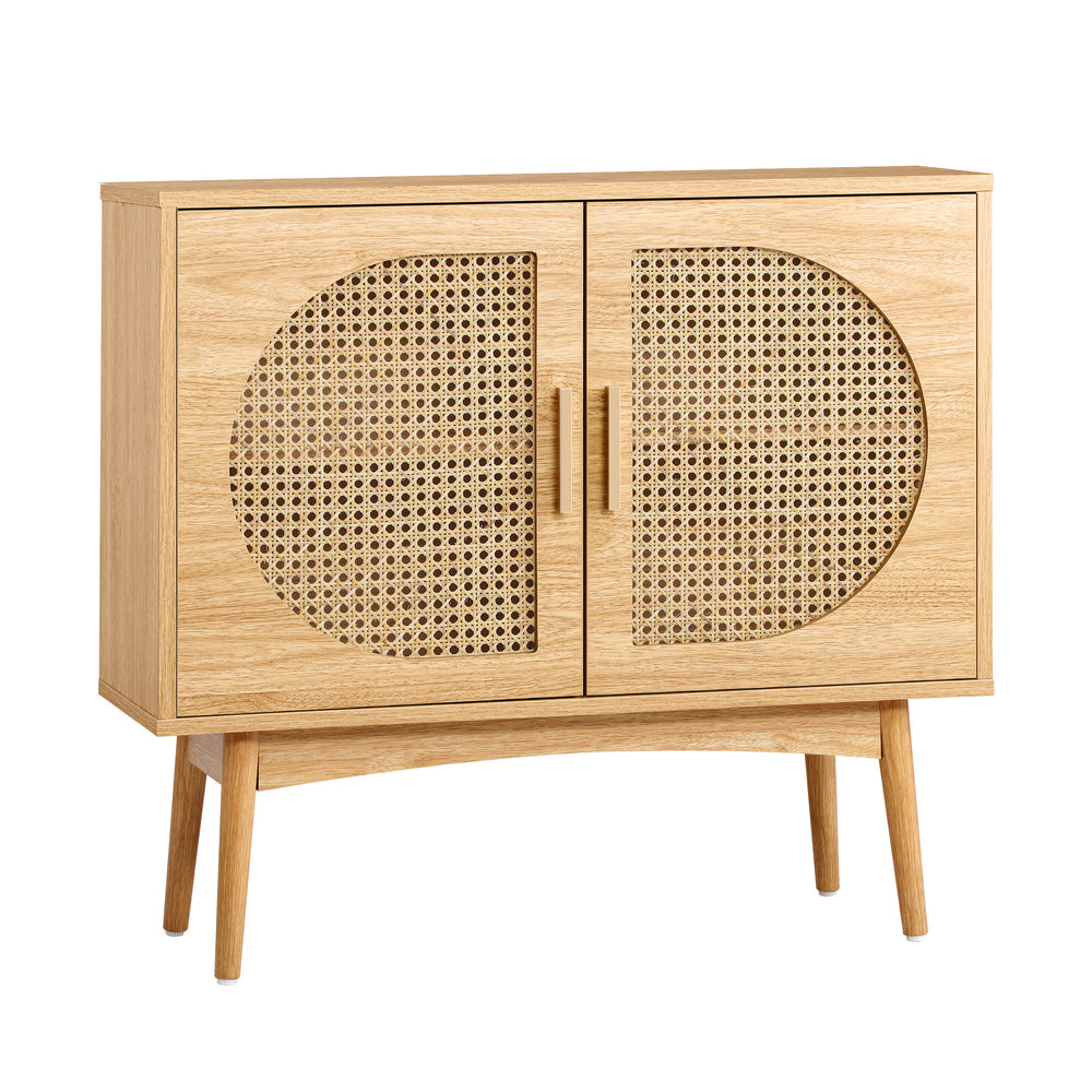 Oikiture Rattan Sideboard Hallway Shelf Wood - STripleB