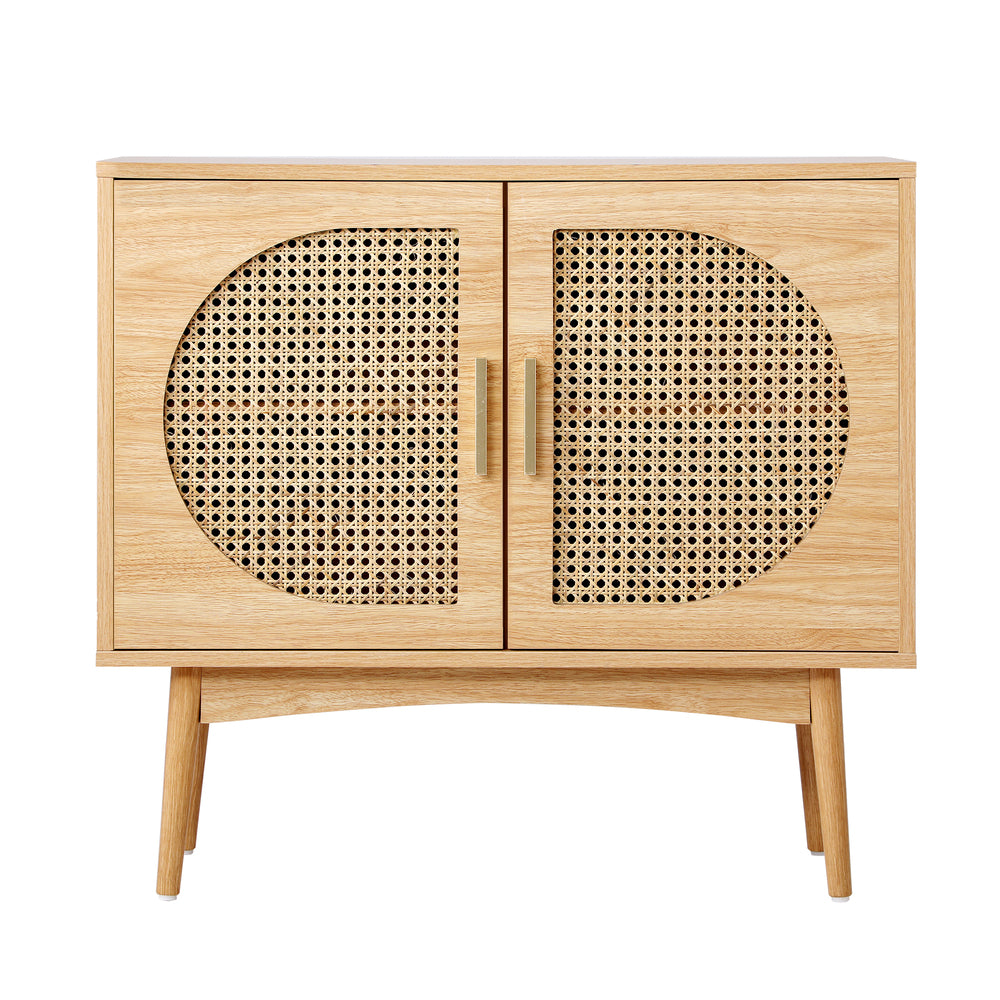 Oikiture Rattan Sideboard Hallway Shelf Wood - STripleB
