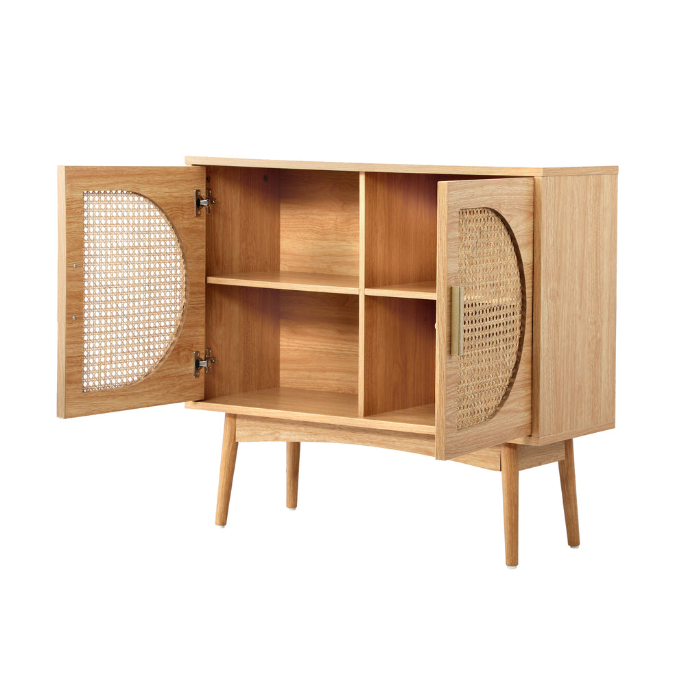 Oikiture Rattan Sideboard Hallway Shelf Wood - STripleB