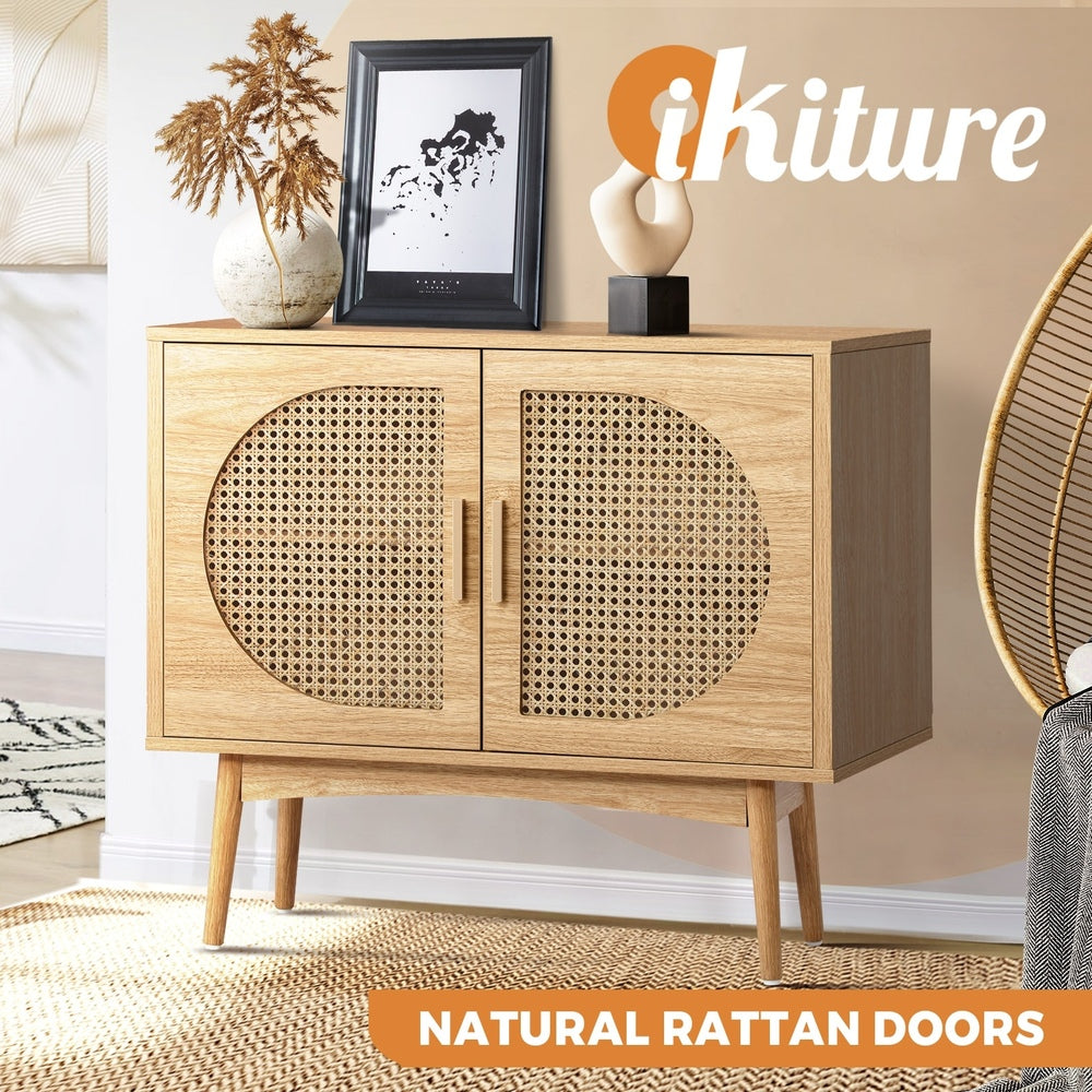 Oikiture Rattan Sideboard Hallway Shelf Wood - STripleB