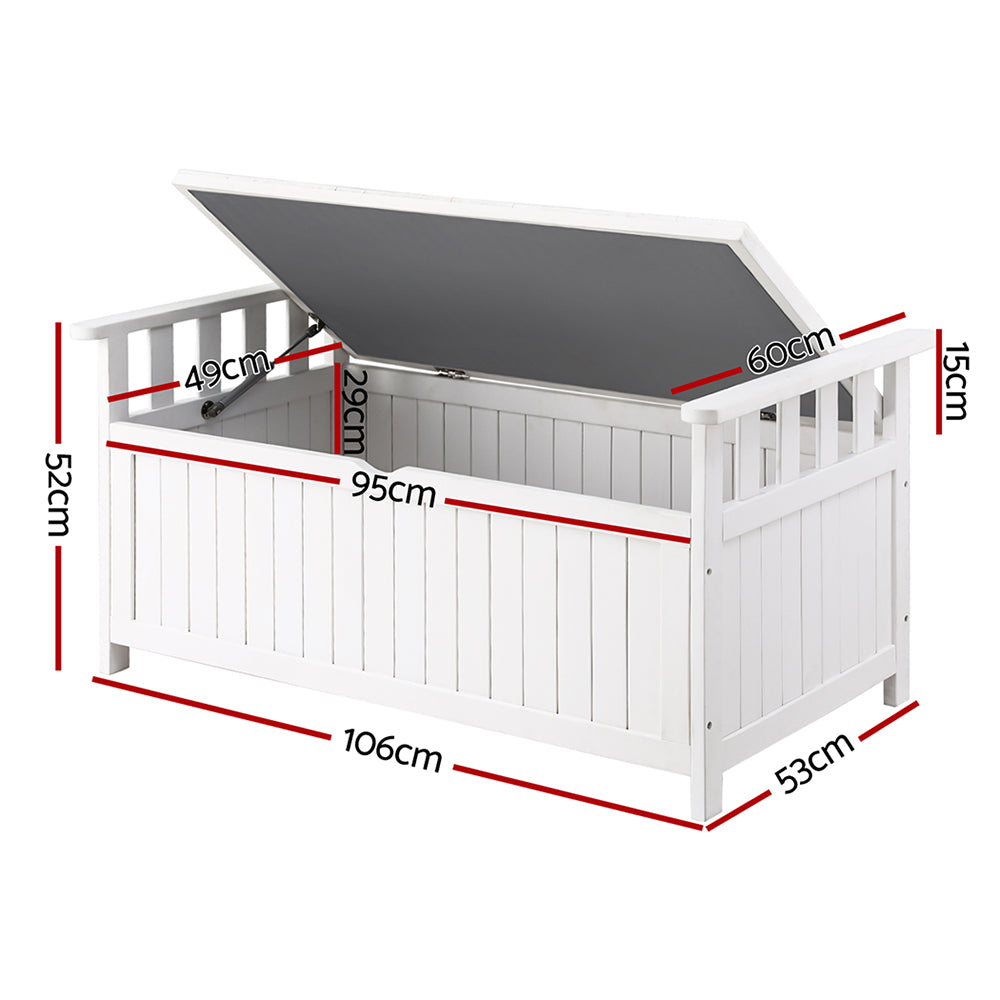 Outdoor Storage Bench Box Wooden - White - STripleB