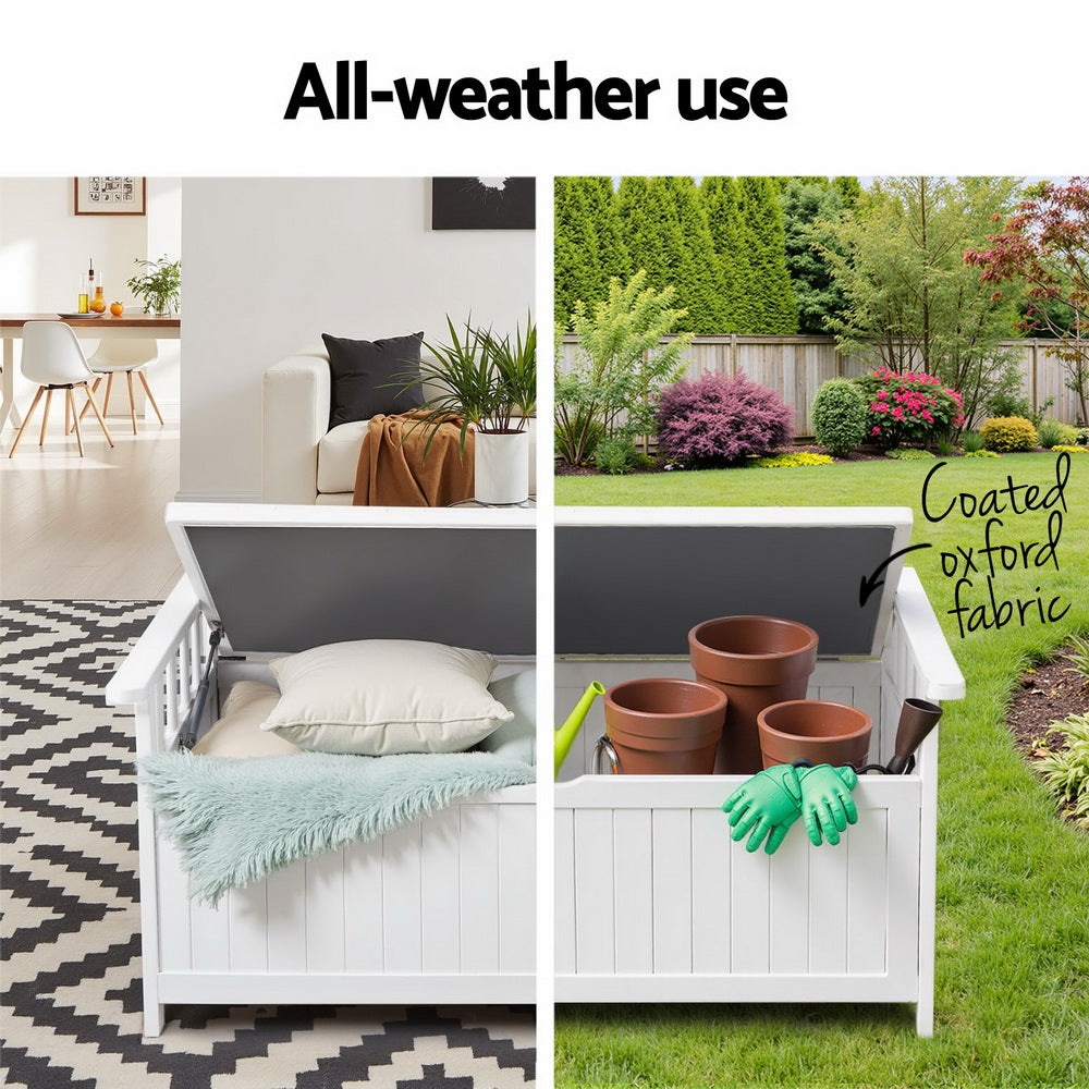 Outdoor Storage Bench Box Wooden - White - STripleB