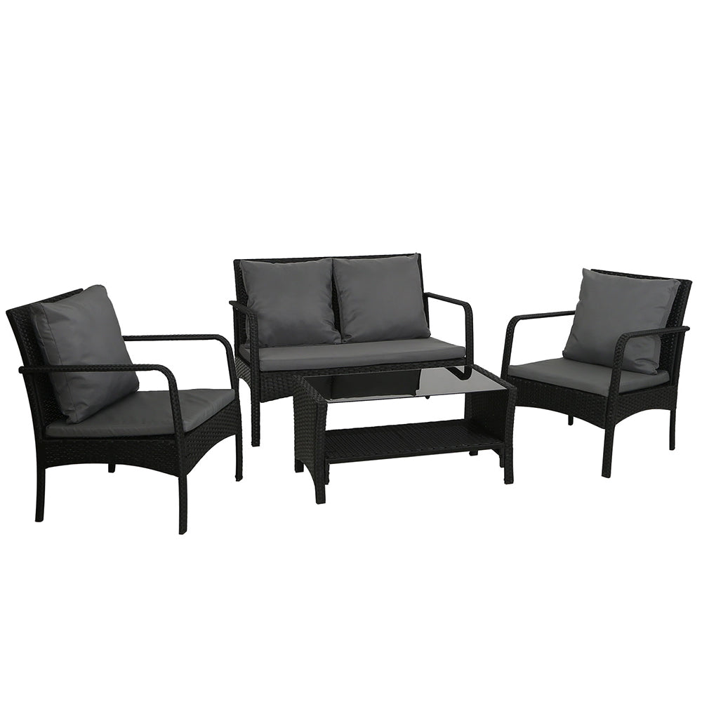 Outdoor Wicker Sofa Set - Black - STripleB