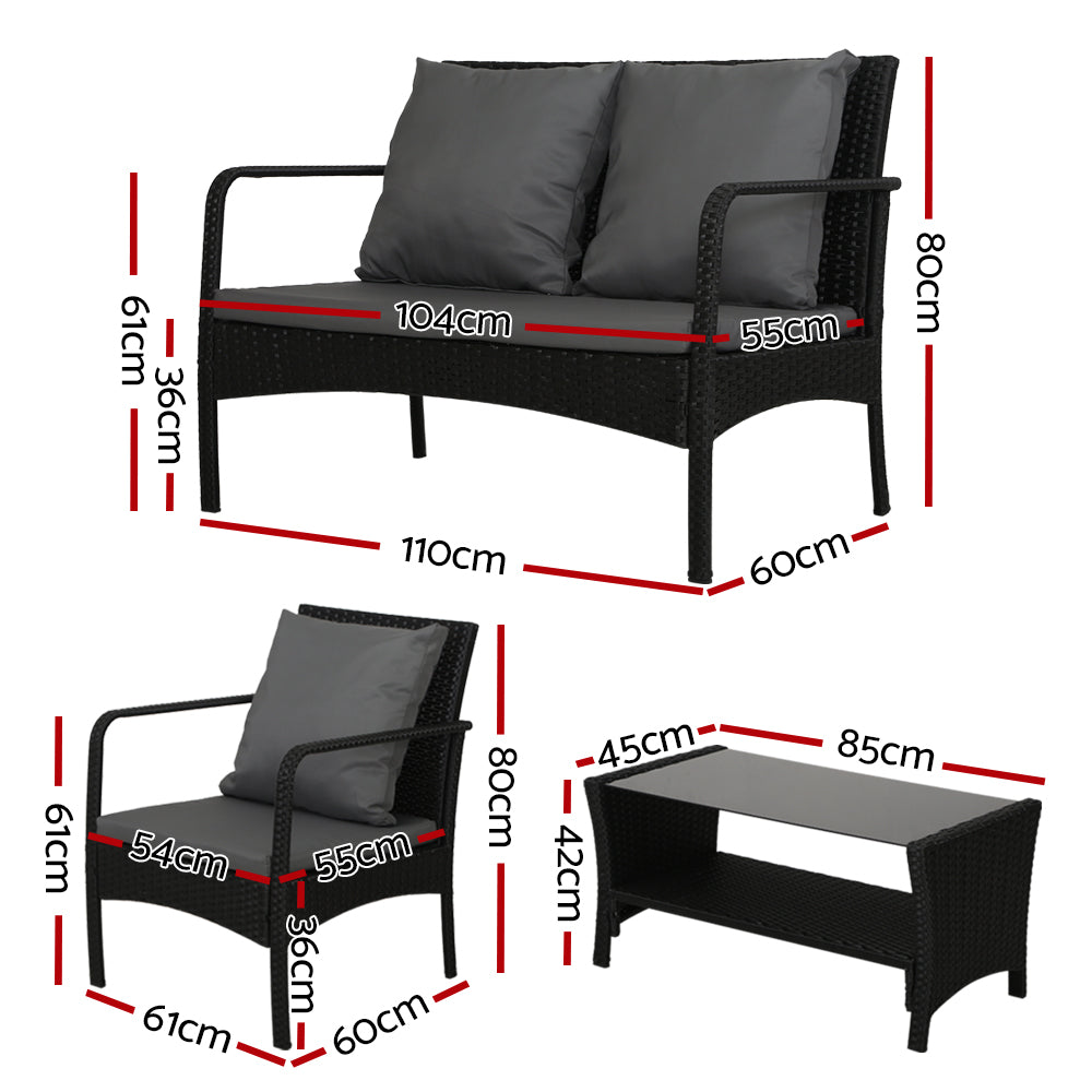 Outdoor Wicker Sofa Set - Black - STripleB
