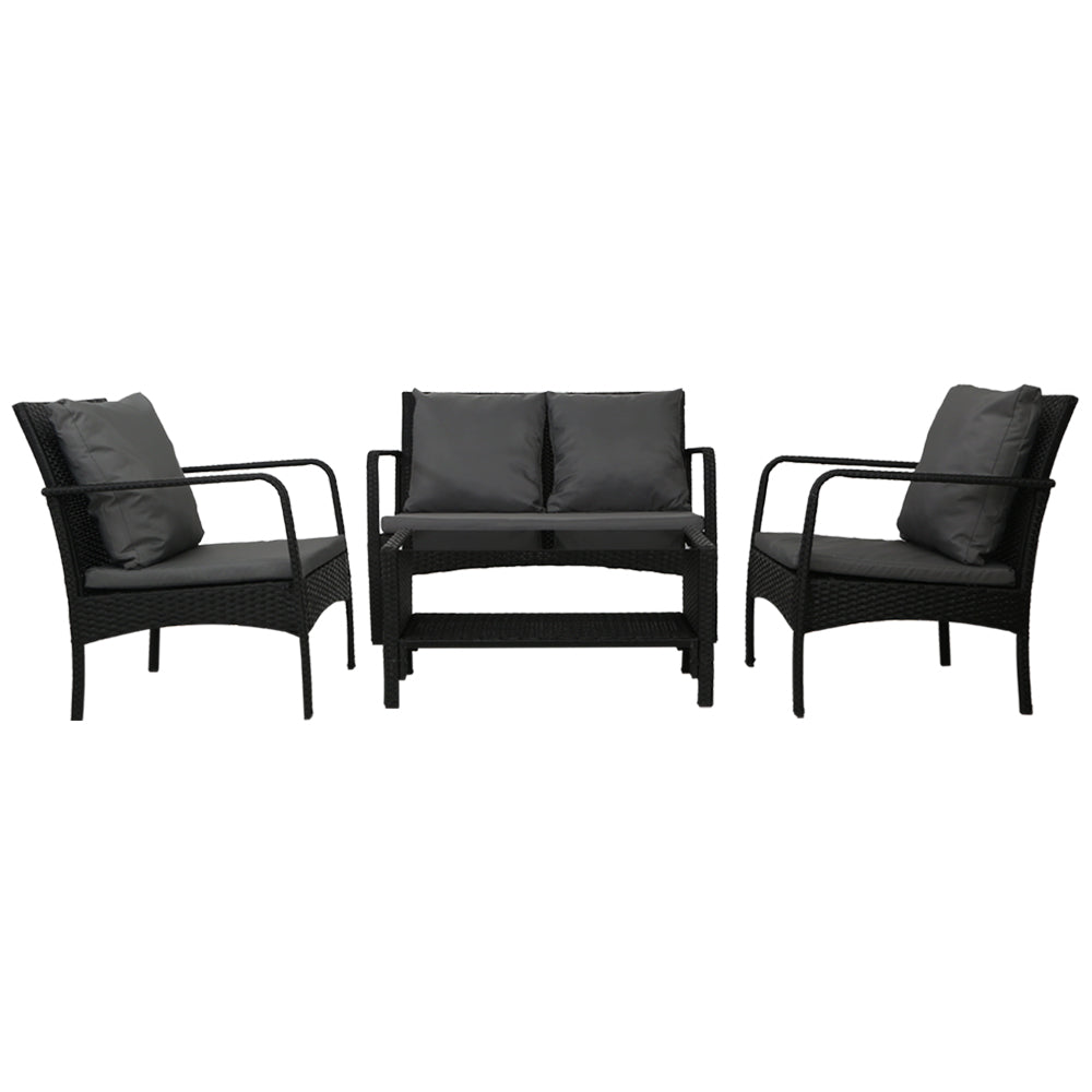 Outdoor Wicker Sofa Set - Black - STripleB