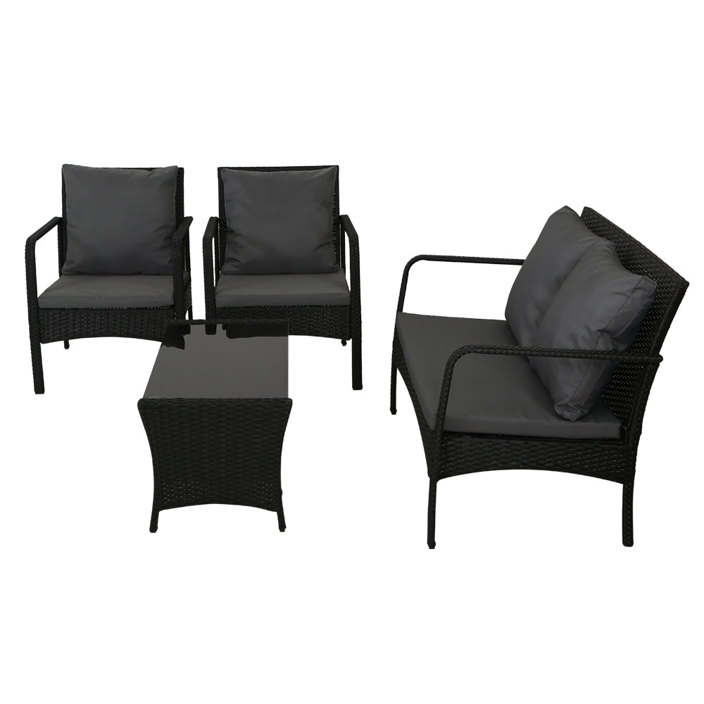 Outdoor Wicker Sofa Set - Black - STripleB