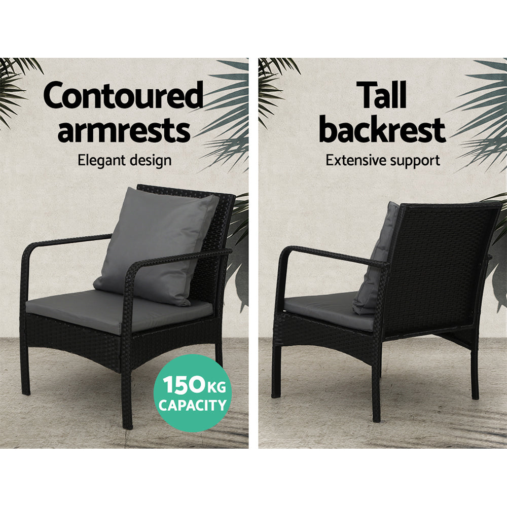 Outdoor Wicker Sofa Set - Black - STripleB