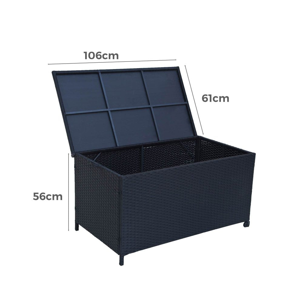 Outdoor Wicker Storage Box Garden - Black - 320L - dimensions - STripleB