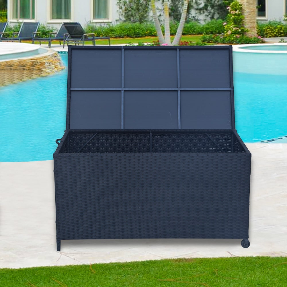 Outdoor Wicker Storage Box Garden - Black - 320L - open - STripleB