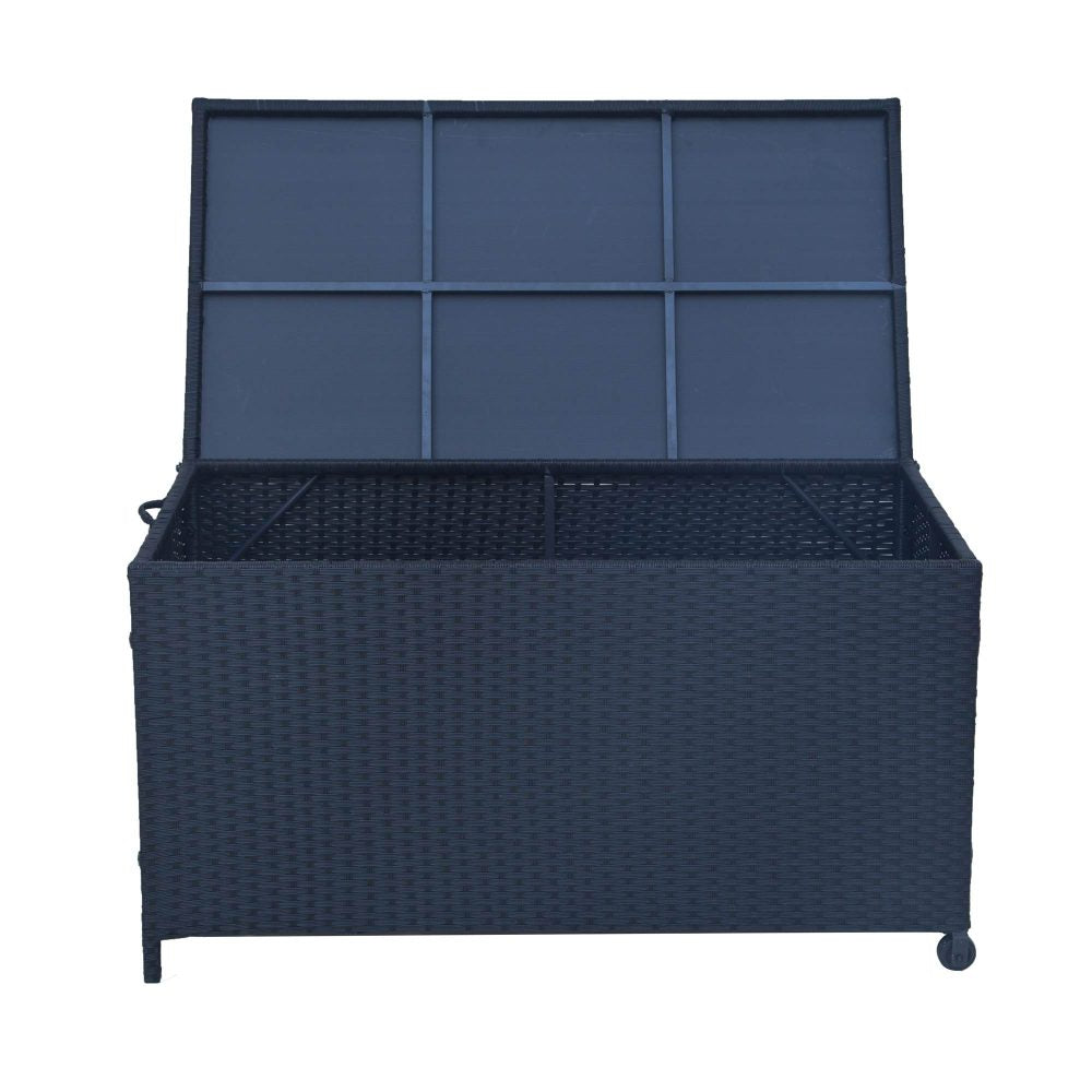 Outdoor Wicker Storage Box Garden - Black - 320L - open x 2 - STripleB