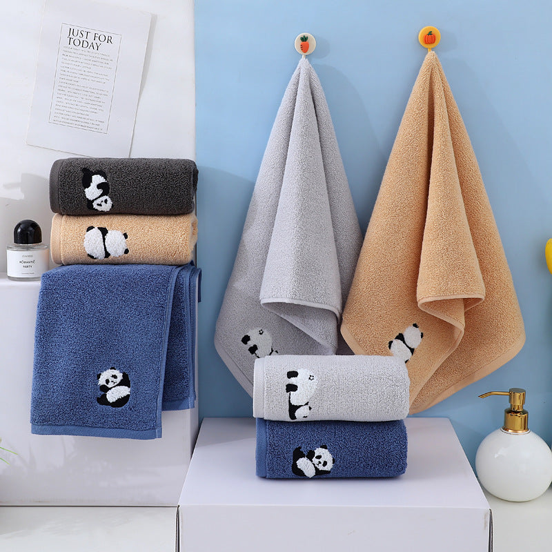 2 Pcs Blue Panda Print Soft Cotton Hand Towel, Super Absorbent Mini Towels, 34x75cm - STripleB