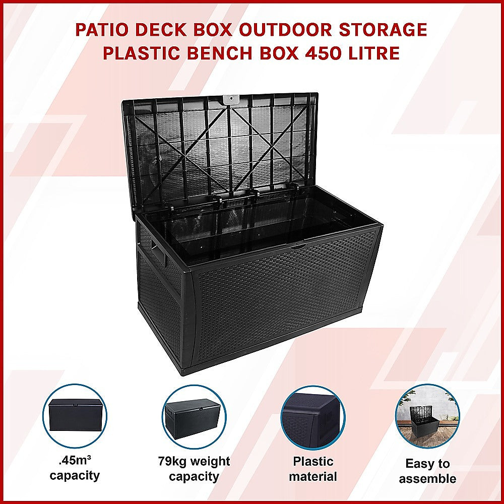 Patio Deck Box Outdoor Storage Plastic Bench Box 450 Litre - STripleB