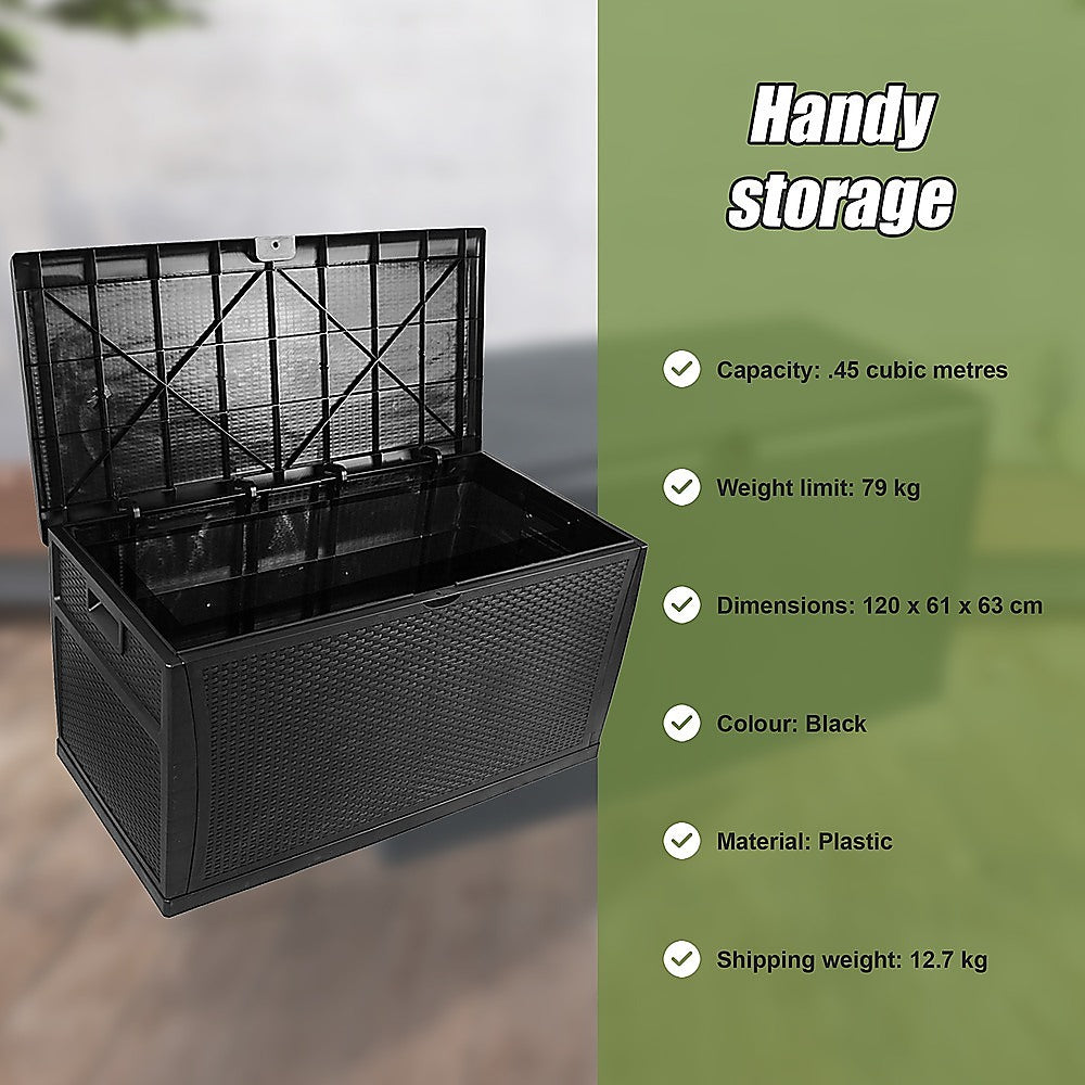 Patio Deck Box Outdoor Storage Plastic Bench Box 450 Litre - STripleB