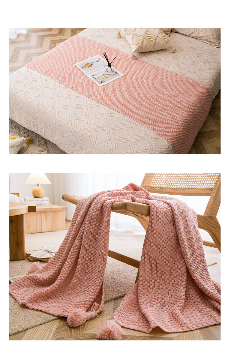 Pink - Soft Tassel Throw Blanket - STripleB