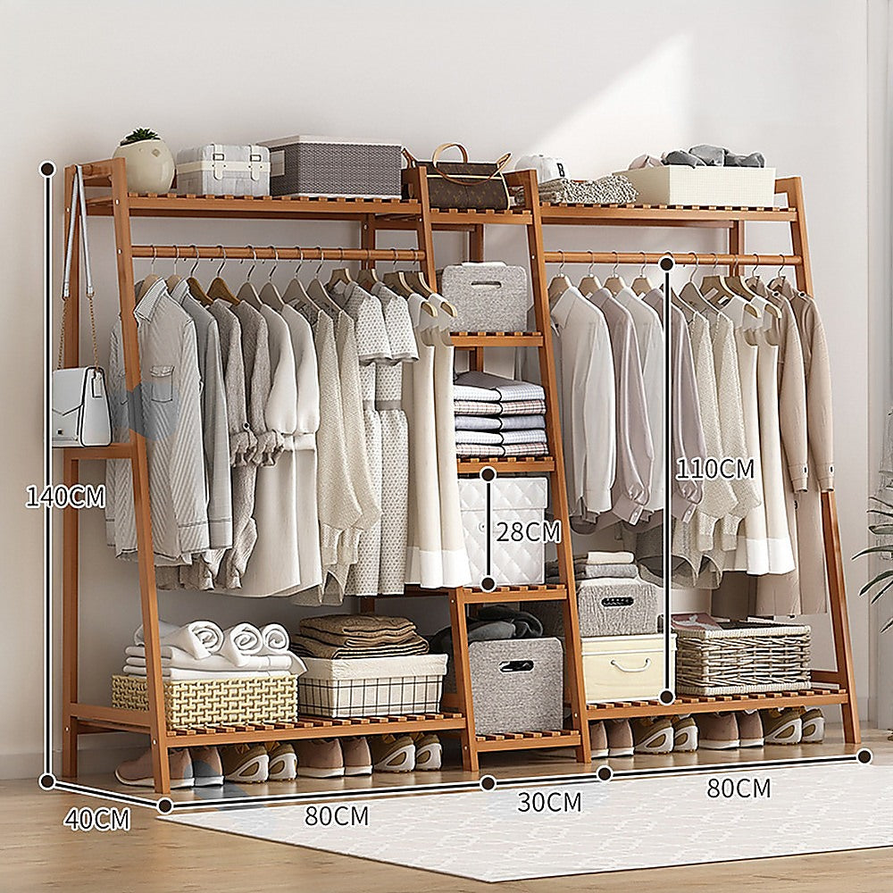 Portable Clothes Rack - Bamboo (Dark Wood) - dimensions - STripleB